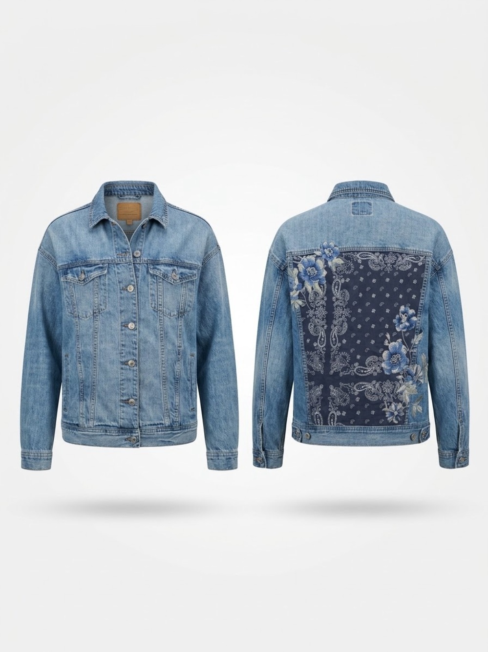 American Eagle Bandana Floral Embroidered Denim Trucker Jacket Outerwear